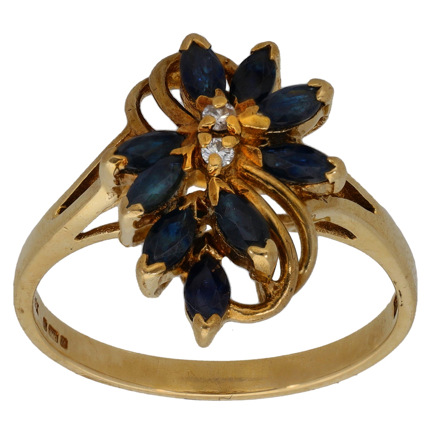 9ct White Gold Sapphire & 0.03ct Diamond Dress/Cocktail Ring Size N