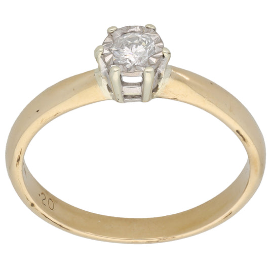 9ct Gold 0.20ct Diamond Solitaire Ring Size O
