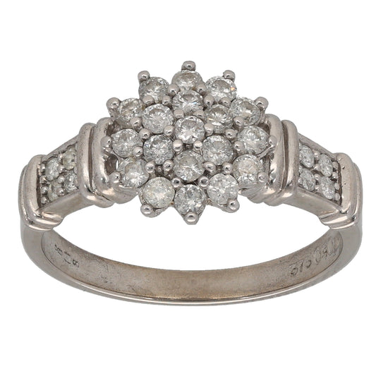 9ct White Gold 0.46ct Diamond Cluster Ring Size L