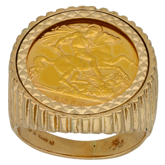 9ct Gold Half Sovereign Coin Ring Size Q