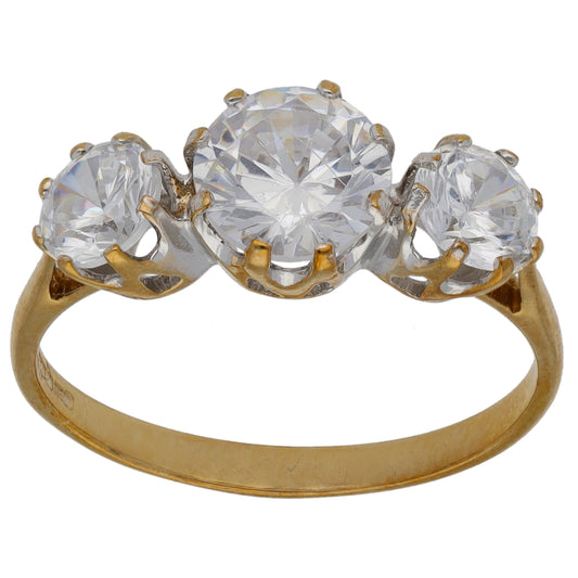 9ct Gold Cubic Zirconia Trilogy Ring Size P