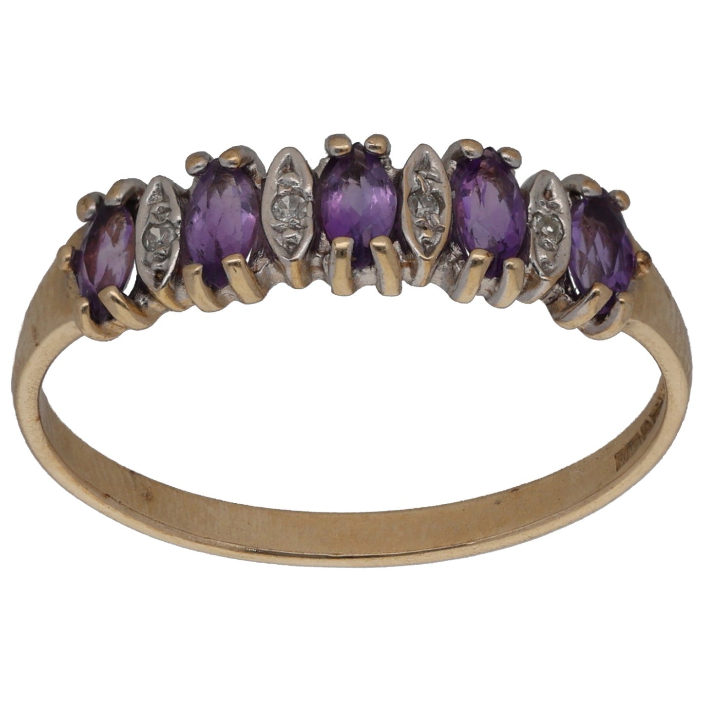 9ct Gold Amethyst & 0.02ct Diamond Dress/Cocktail Ring Size N