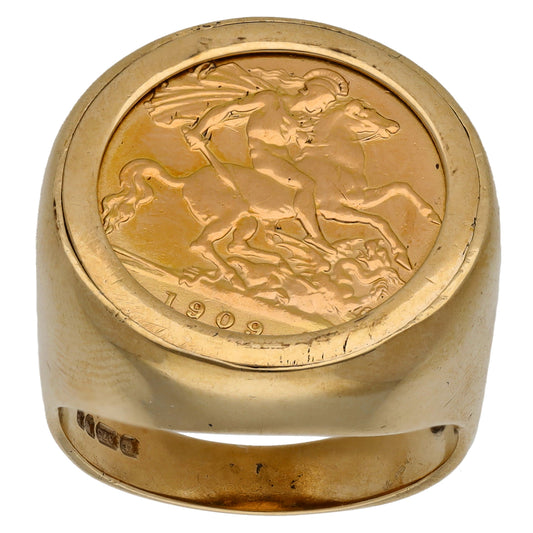 9ct Gold Full Sovereign Coin Ring Size S