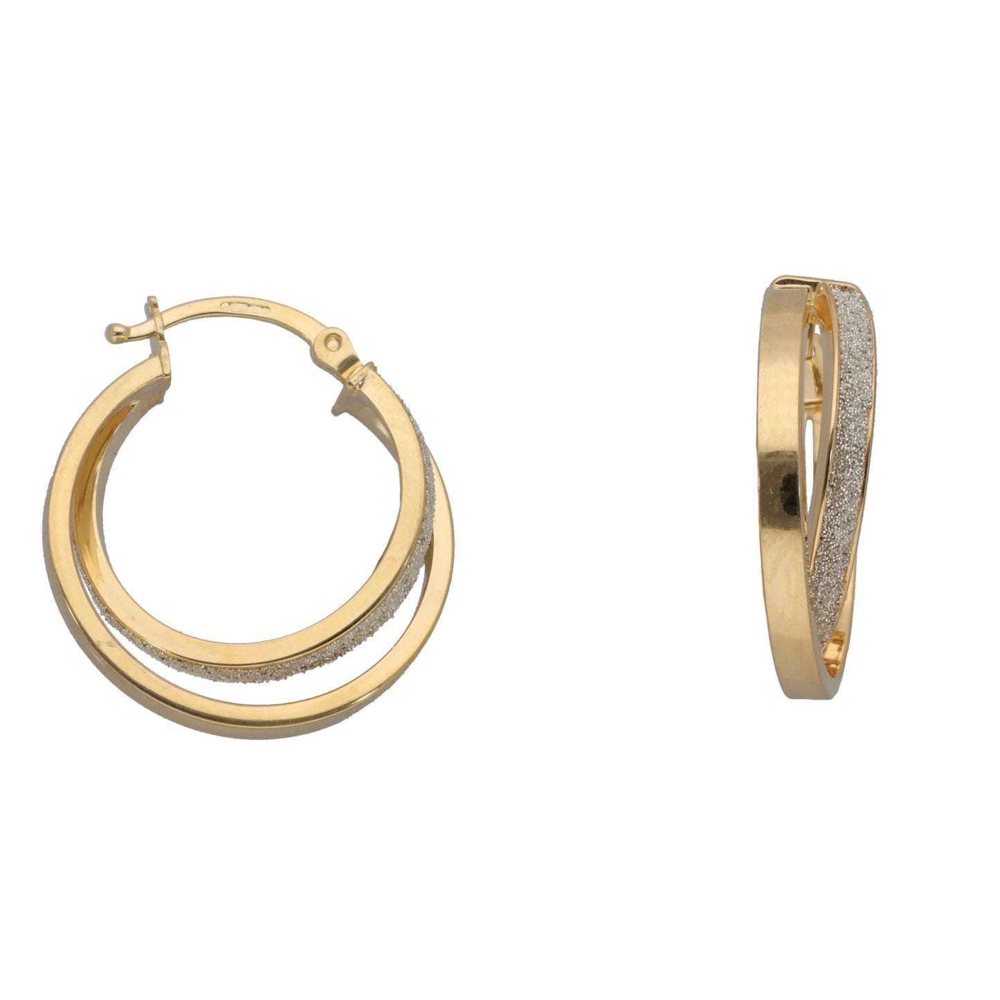 9ct Gold Double Hoop Glitter Earrings