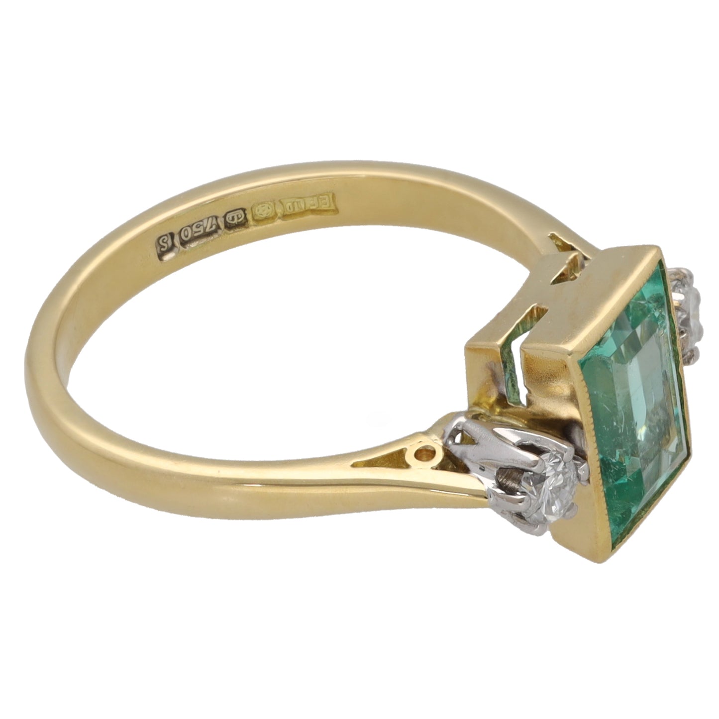 18ct Gold Emerald & 0.10ct Diamond Trilogy Ring Size K