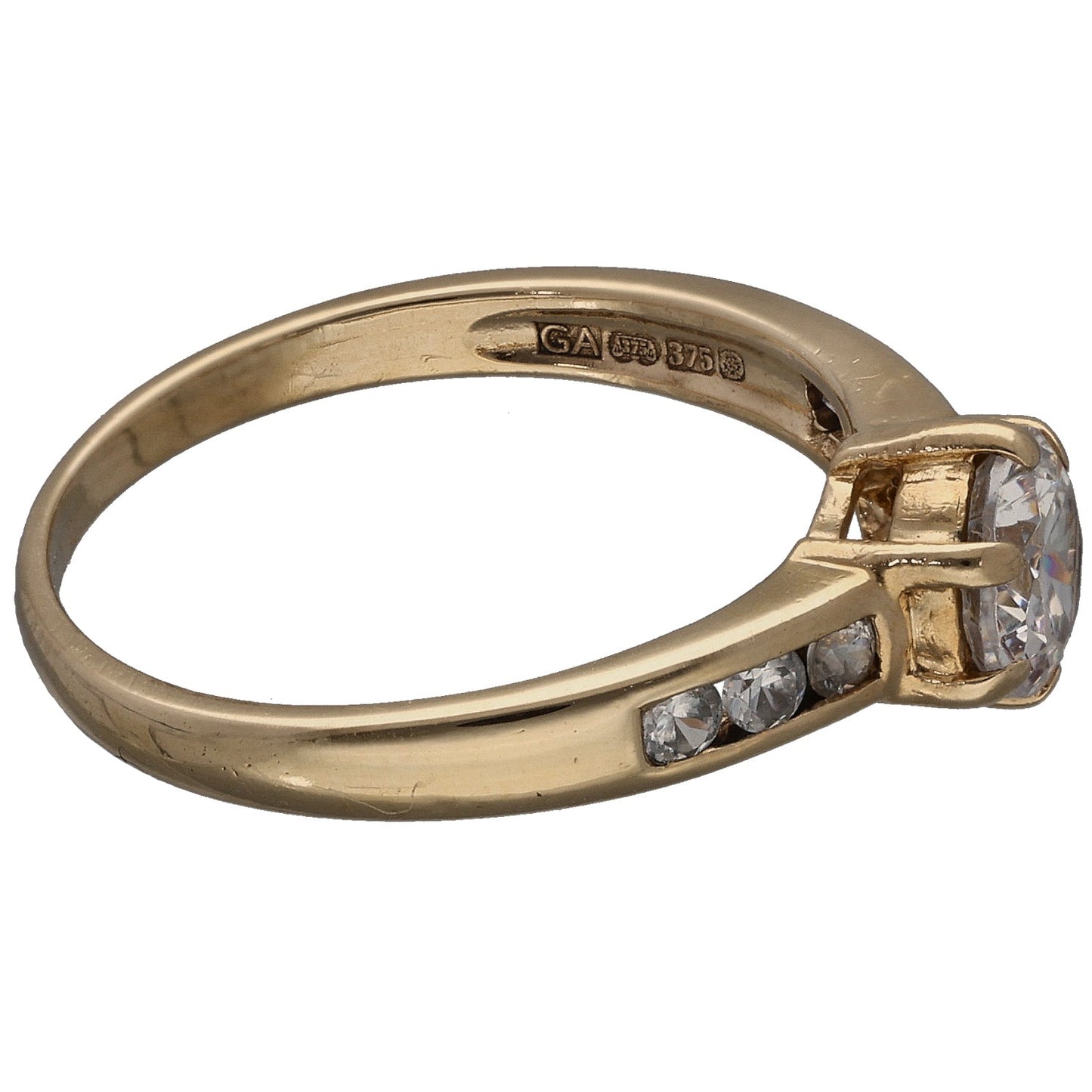 9ct Gold Cubic Zirconia Single Stone Ring With Accents Size P