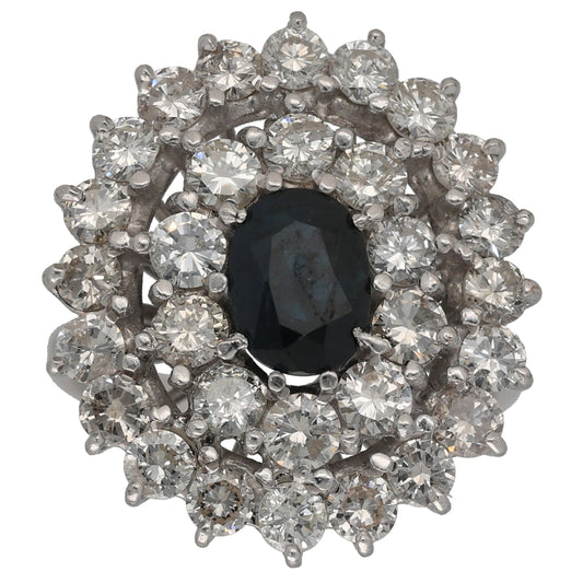 18ct White Gold 2.40ct Diamond & Sapphire Cluster Ring Size M
