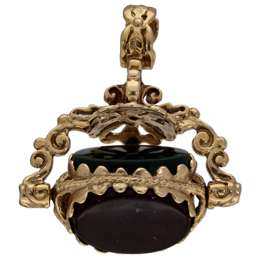 9ct Gold Bloodstone, Carnelian & Onyx Fob Pendant