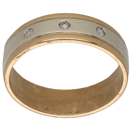 9ct Bi-Colour Gold 0.03ct Diamond Wedding Ring Size R