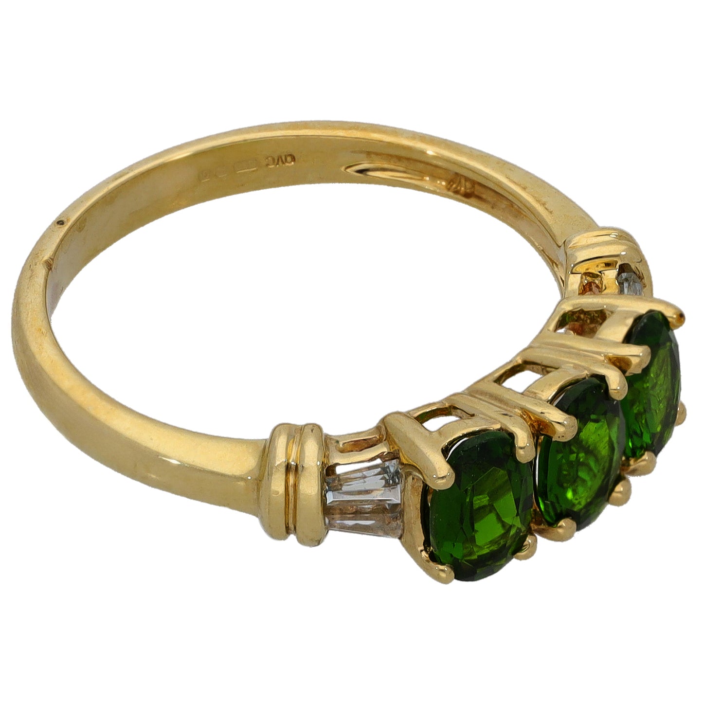 9ct Gold Diopside & Imitation Trilogy Ring Size Q