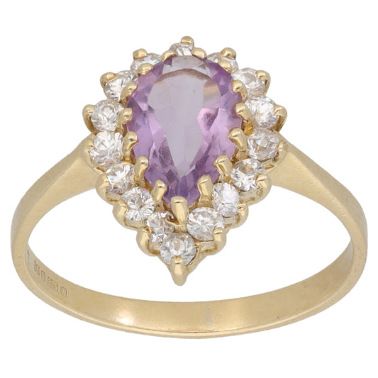 9ct Gold Amethyst & Cubic Zirconia Dress/Cocktail Ring Size M