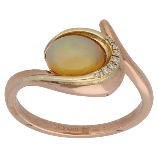 9ct Rose Gold Clogau 0.07ct Diamond & Opal Dress/Cocktail Ring