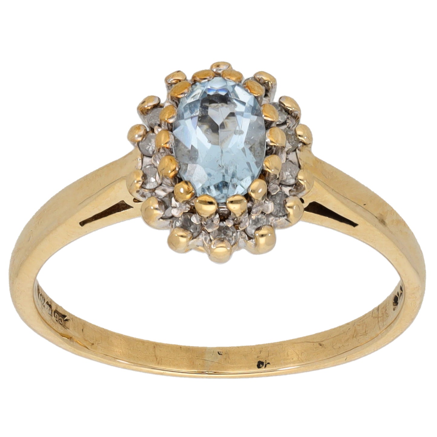 9ct Gold 0.10ct Diamond & Aquamarine Dress/Cocktail Ring Size M