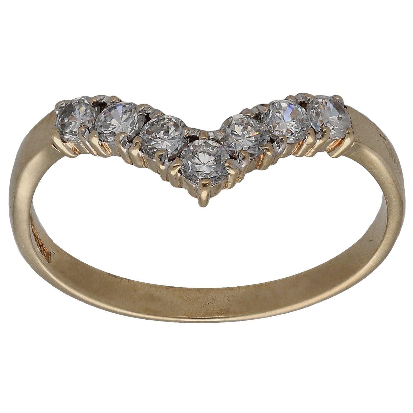 9ct Gold Cubic Zirconia Wishbone Ring Size P