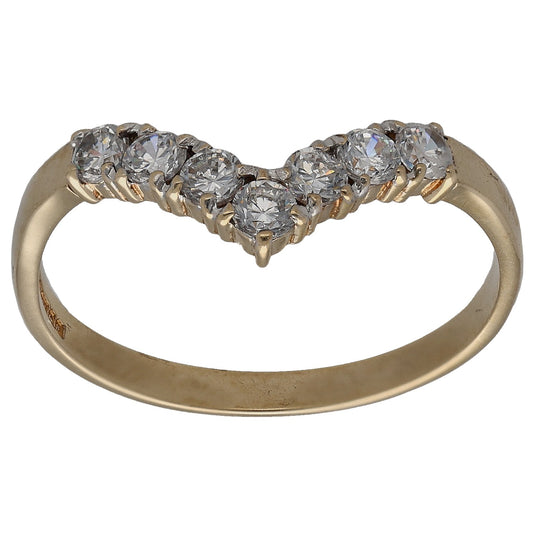 9ct Gold Cubic Zirconia Wishbone Ring Size P