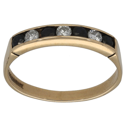 9ct Gold 0.25ct Diamond & Sapphire Half Eternity Ring Size N