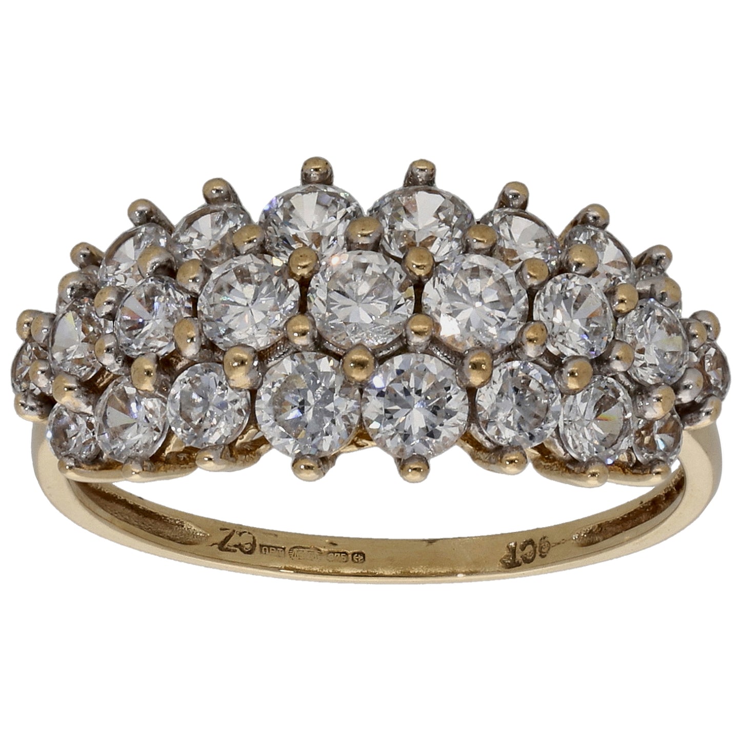 9ct Gold Cubic Zirconia Dress/Cocktail Ring Size O