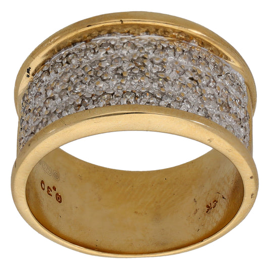 9ct gold dress ring with round diamond-set wide band, size O