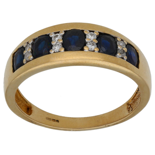 9ct Gold 0.10ct Diamond & Sapphire Half Eternity Ring Size P