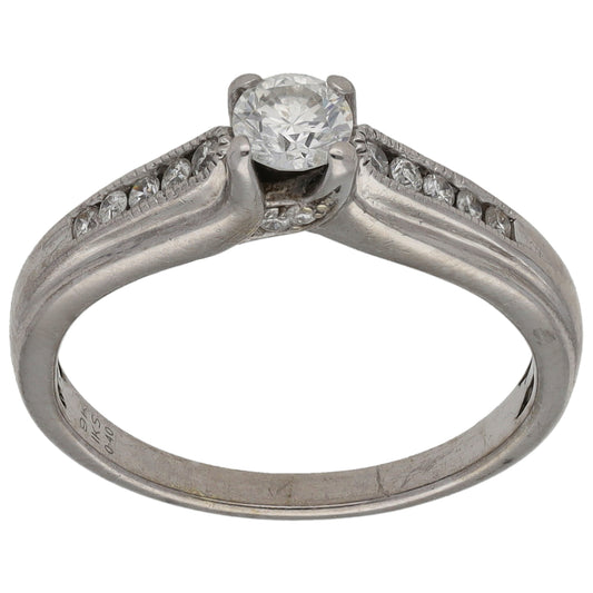 9ct White Gold 0.40ct Diamond Solitaire Ring With Accent Stones Size L