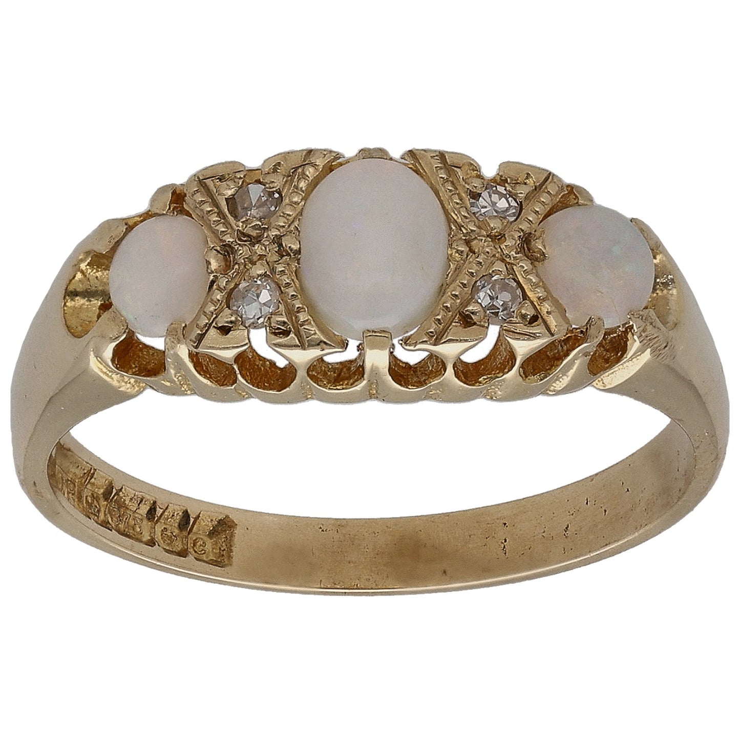 9ct Gold Opal & 0.02ct Diamond Dress/Cocktail Ring Size N
