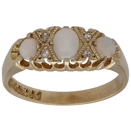 9ct Gold Opal & 0.02ct Diamond Dress/Cocktail Ring Size N