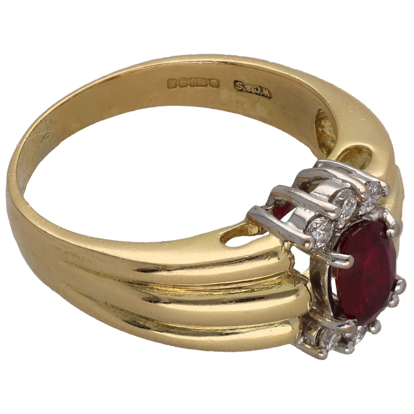 18ct Gold Ruby & 0.18ct Diamond Dress/Cocktail Ring Size S