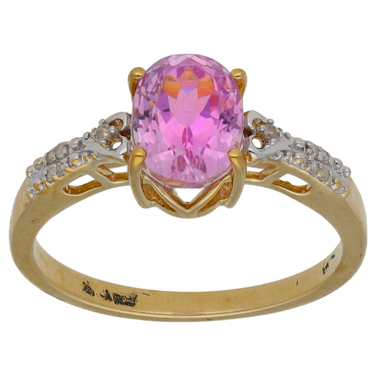 9ct Gold 0.05ct Diamond & Kunzite Dress/Cocktail Ring Size N