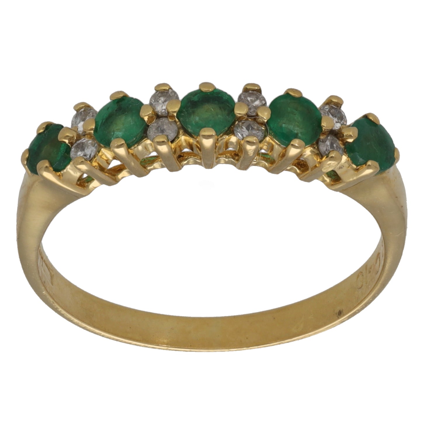 18ct Gold Emerald & 0.10ct Diamond Half Eternity Ring Size P