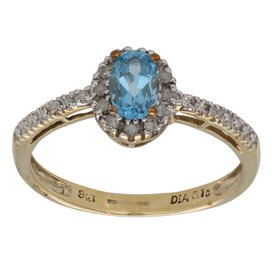 9ct Gold Topaz & 0.10ct Diamond Dress/Cocktail Ring Size N