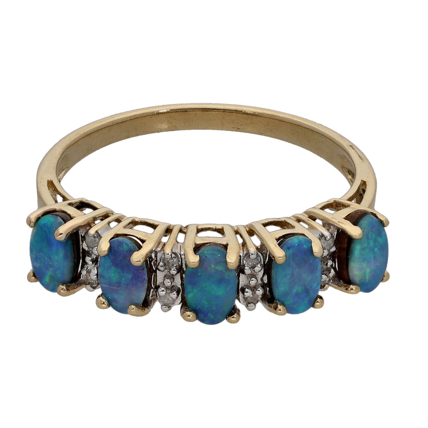 9ct Gold Opal Doublet & 0.04ct Diamond Dress/Cocktail Ring Size P