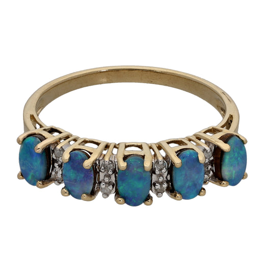 9ct Gold Opal Doublet & 0.04ct Diamond Dress/Cocktail Ring Size P