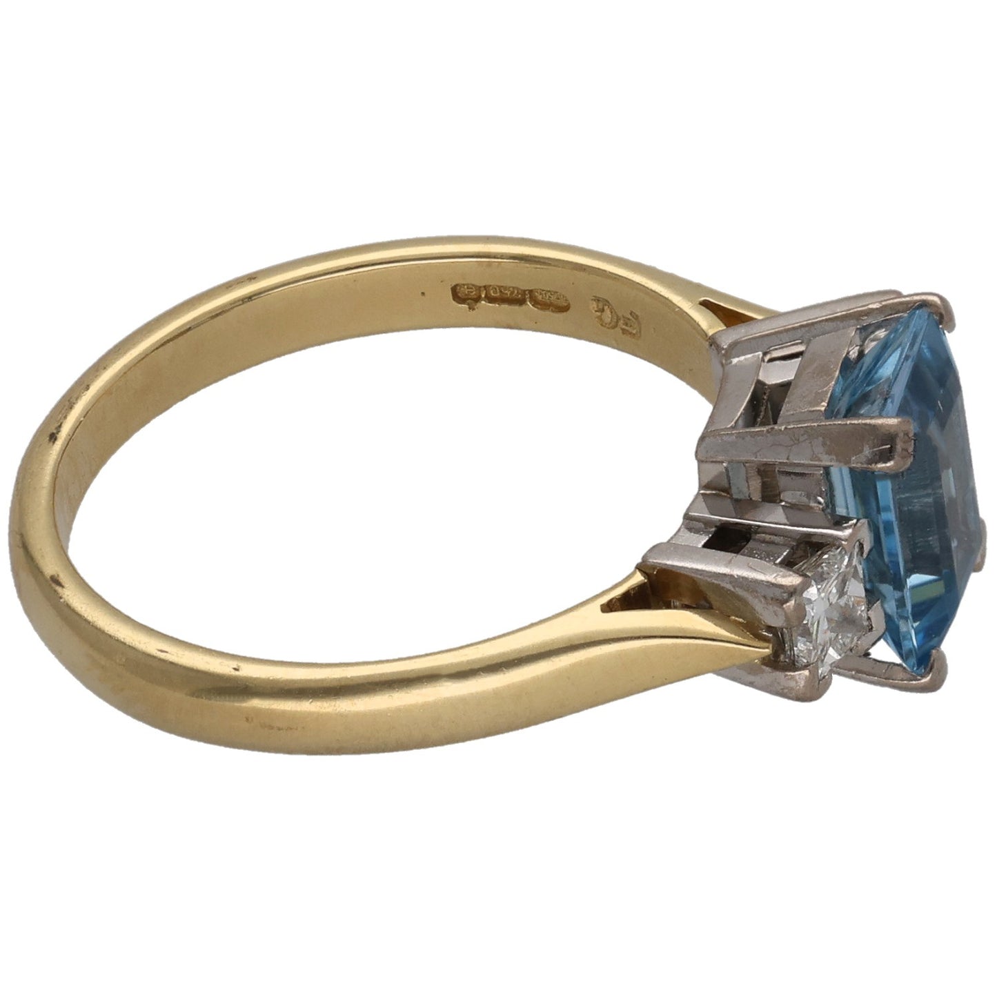18ct Gold Aquamarine & 0.40ct Diamond Trilogy Ring Size N