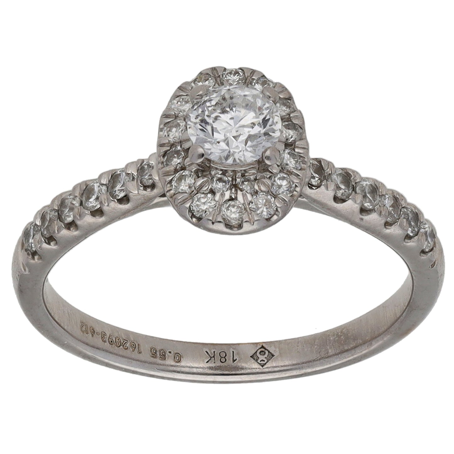 18ct White Gold 0.55ct Diamond Halo Ring Size L