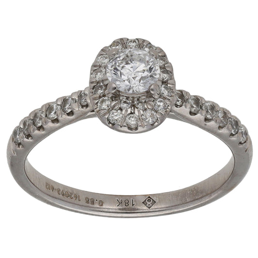 18ct White Gold 0.55ct Diamond Halo Ring Size L