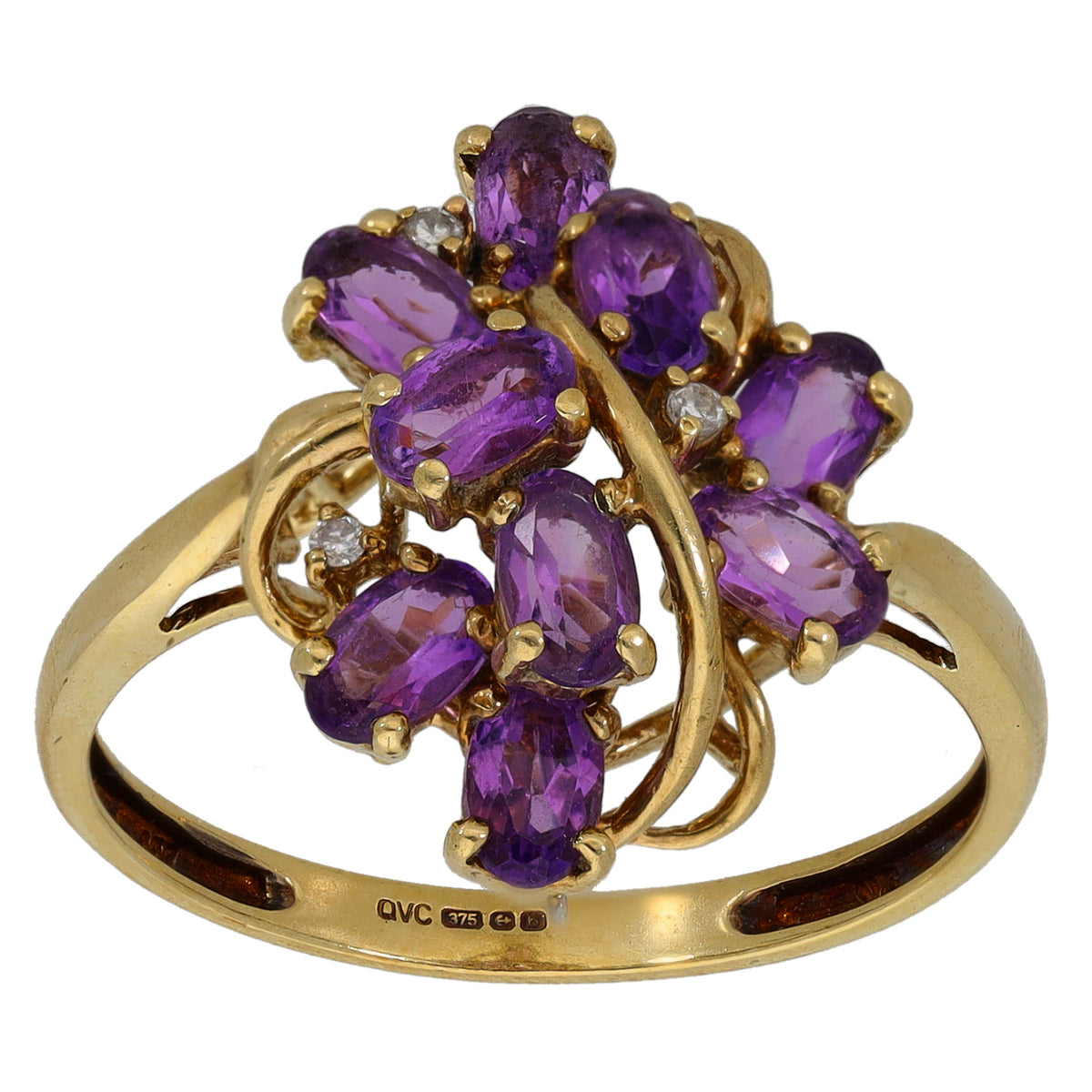 9ct Gold Amethyst & 0.015ct Diamond Dress/Cocktail Ring Size V