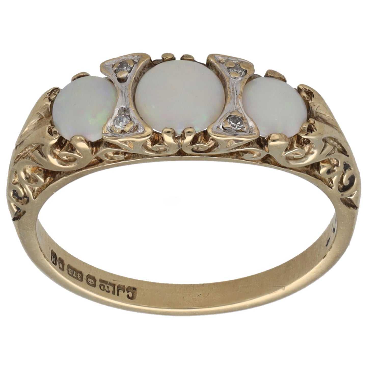 9ct Gold Opal & 0.02ct Diamond Dress/Cocktail Ring Size L
