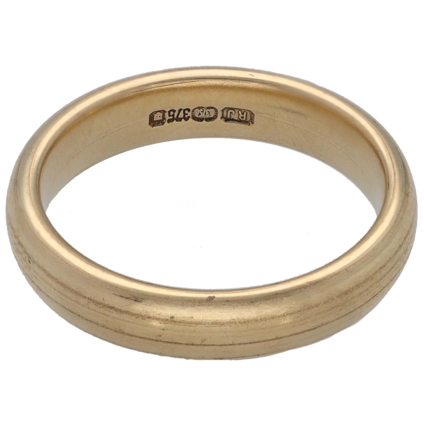 9ct gold wedding ring band with inner hallmark stamp, size K