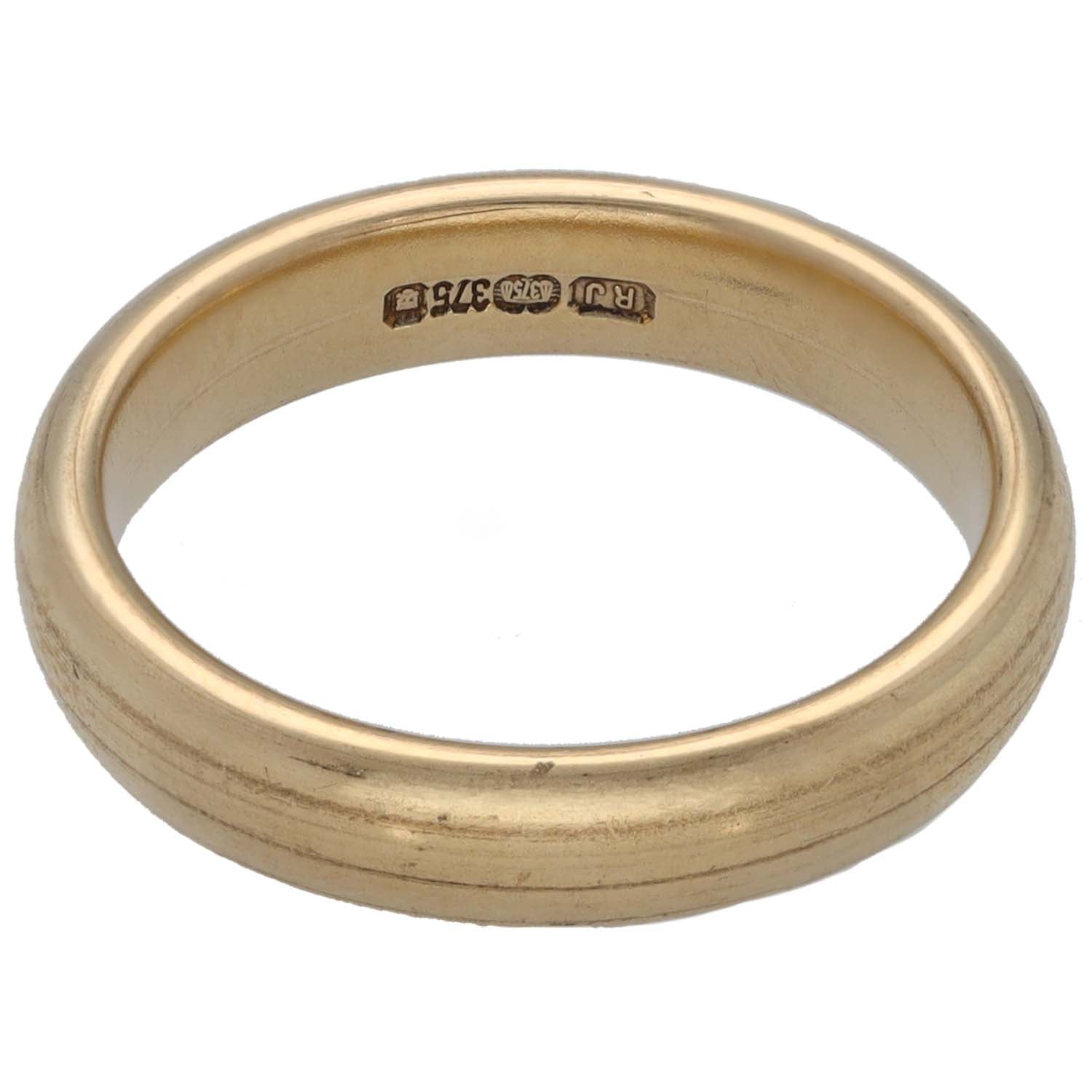 9ct gold wedding ring band with inner hallmark stamp, size K