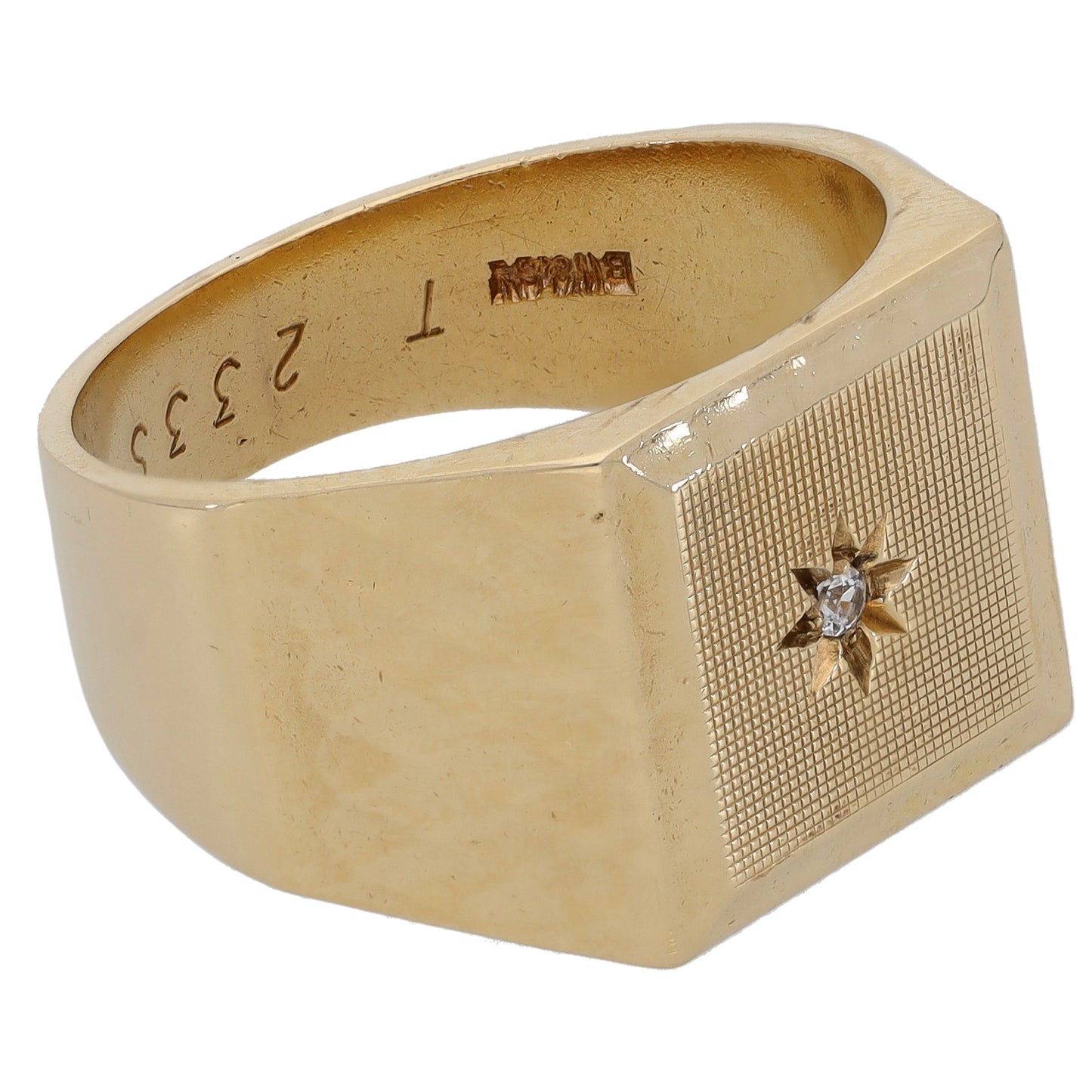 9ct Gold Cubic Zirconia Patterned Signet Ring Size T