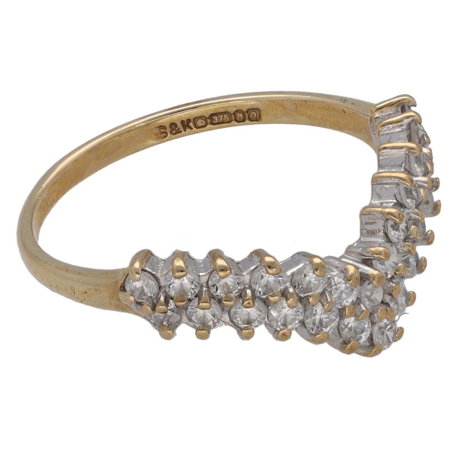 9ct Gold Cubic Zirconia Wishbone Ring Size O
