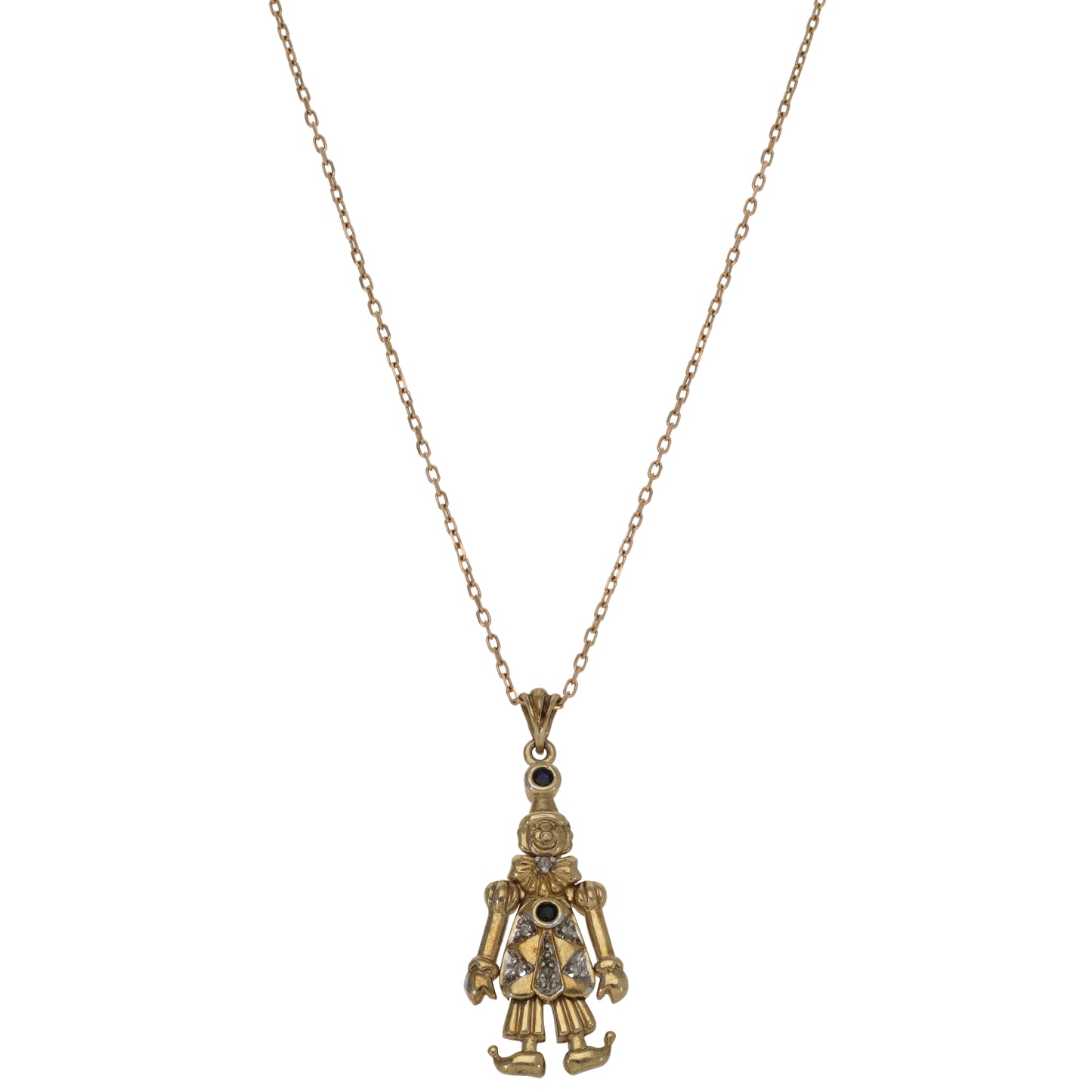 9ct Gold Sapphire & 0.03ct Diamond Clown Pendant With Chain