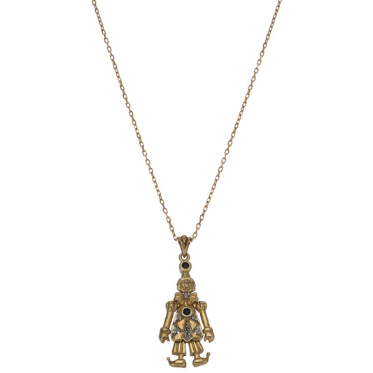9ct Gold Sapphire & 0.03ct Diamond Clown Pendant With Chain