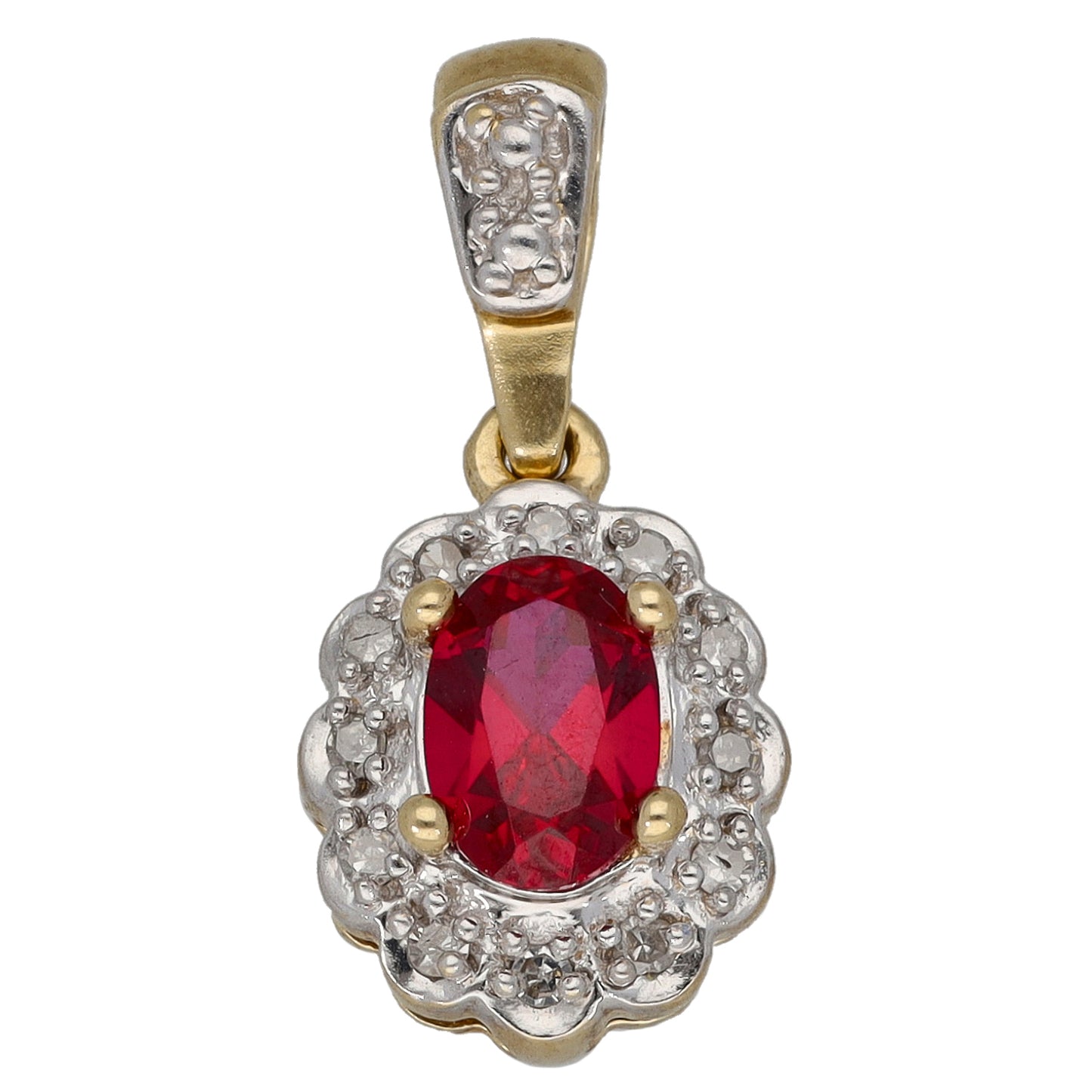 9ct Bi-Colour Gold Man Made Ruby & 0.06ct Diamond Dress/Cocktail Pendant