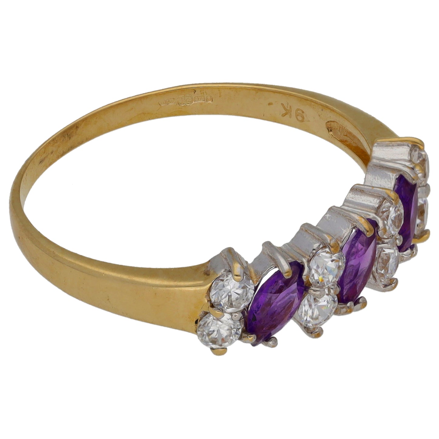 9ct Gold Amethyst & Cubic Zirconia Dress/Cocktail Ring Size P