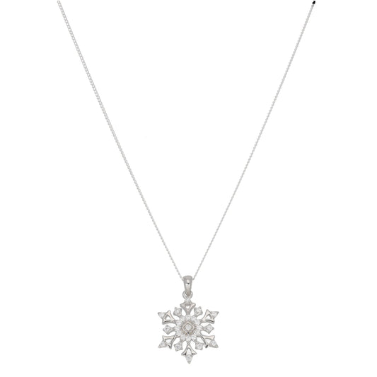 New Sterling Silver Cubic Zirconia Snowflake Pendant With Chain 18"