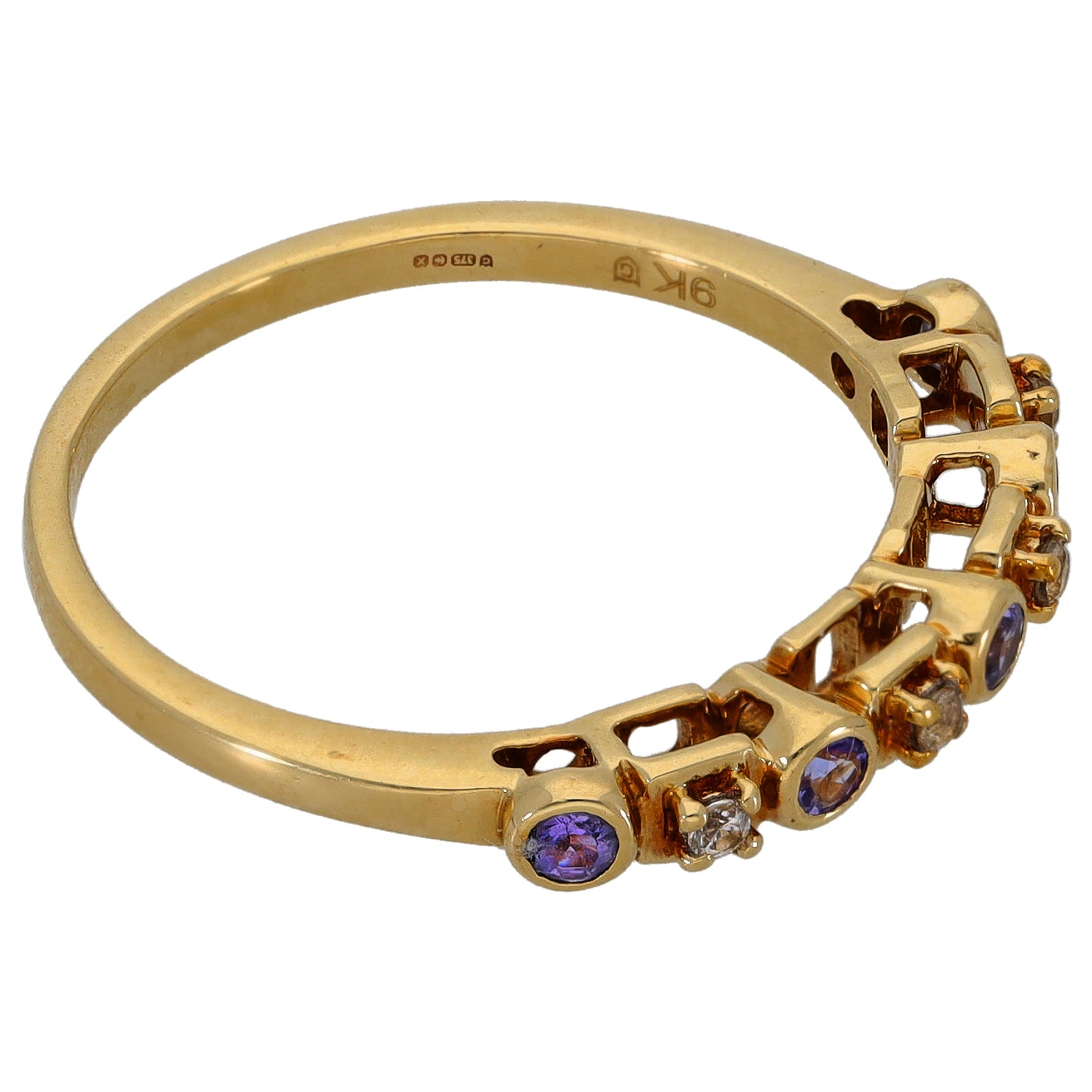 9ct Gold Tanzanite & Imitation Gems Half Eternity Ring Size R