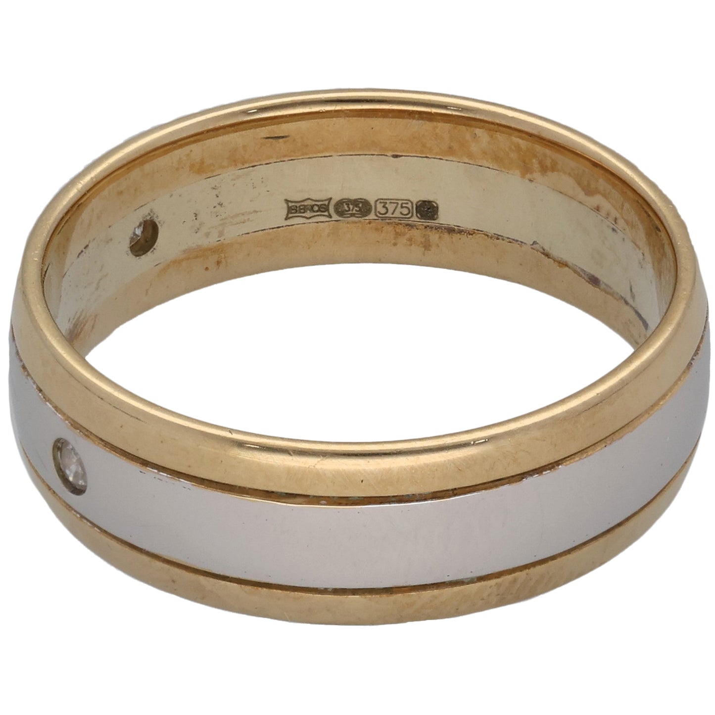 9ct Bicolour Gold 0.06ct Diamond Patterned Wedding Ring Size P