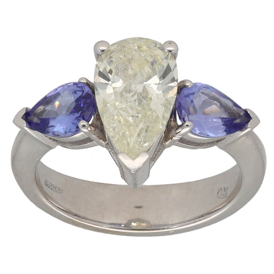 18ct White Gold 2.07ct Diamond & Tanzanite Trilogy Size N