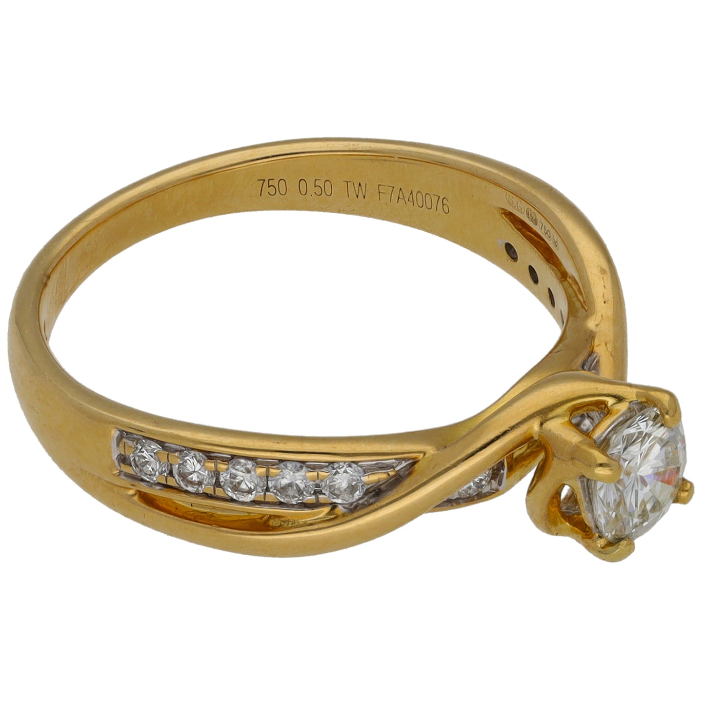18ct Gold 0.50ct Diamond Solitaire Ring With Accent Stones Size N